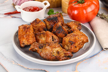 Grilled pork neck meat shashlik