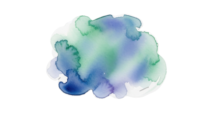 Watercolor blue and green blot for artistic design element isolated PNG with Transparent Background