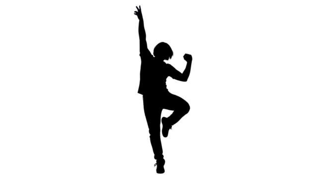 Silhouette of a woman with arm raised in victory isolated PNG with Transparent Background