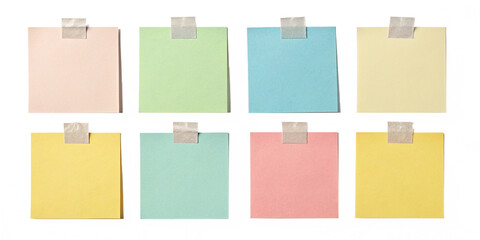 Pastel Sticky Notes Collection on Transparent Background for Mockups and Planning
Set of Pastel Blank Sticky Notes with Tape – Minimalistic Digital Stationery