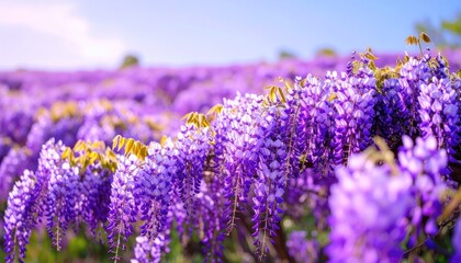 Naklejka premium Purple Wisteria Blossoms in a Field