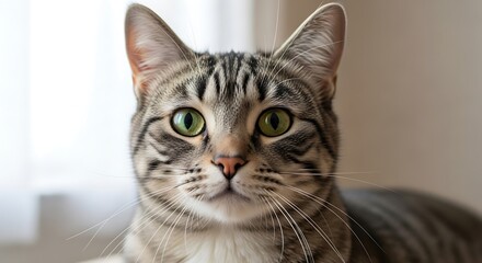 Closeup Portrait of a Grey Tabby Cat.