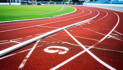 Red Running Track Curve with Green Field