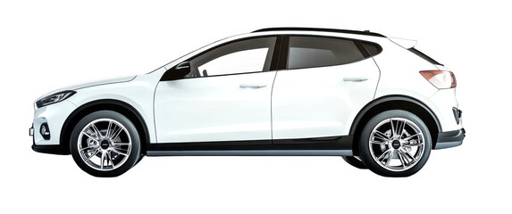 White SUV car features a sleek profile on transparent background offering a side view
