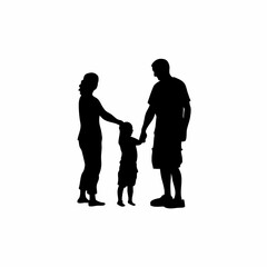 Family teaching child cultural traditions silhouette on white background