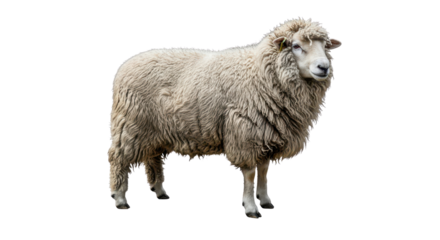 Shaggy sheep in full wool isolated PNG with Transparent Background