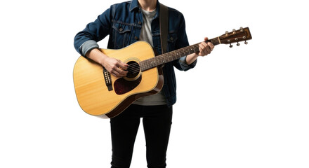 Man playing acoustic guitar in casual style isolated PNG with Transparent Background
