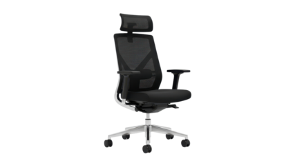 Ergonomic office chair with adjustable headrest isolated PNG with Transparent Background