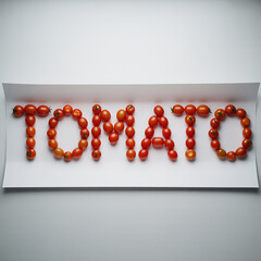 Creative Typography with Cherry Tomatoes Spelling the Word Tomato