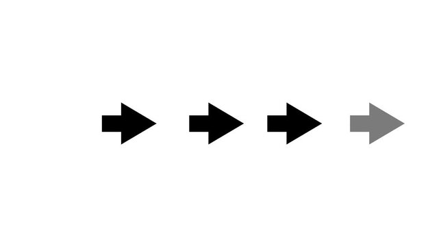 Black arrow scrolling animation, movement of bright red angle shapes on reflective floor against black background alpha channel