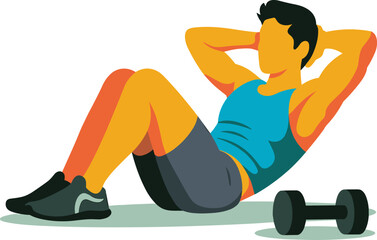 Man Doing Sit-Ups Exercise with Dumbbell &ndash; Fitness Workout Illustration