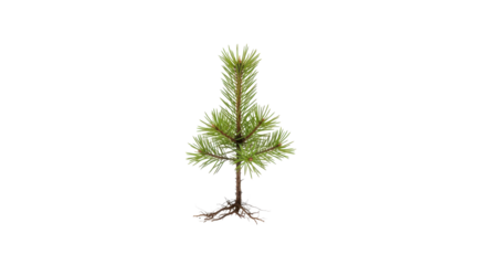 Small coniferous tree sapling with visible roots isolated PNG with Transparent Background