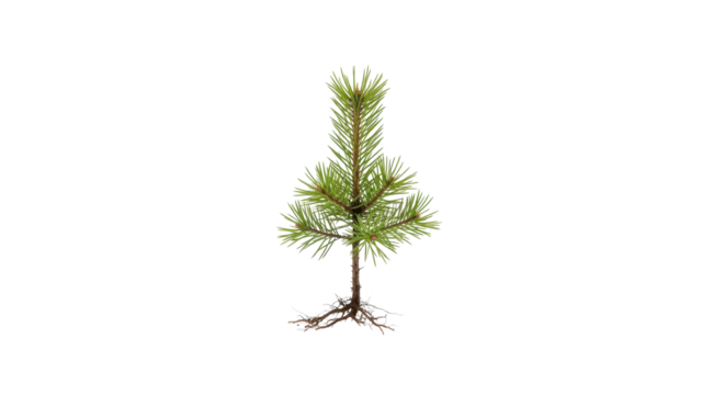 Small coniferous tree sapling with visible roots isolated PNG with Transparent Background