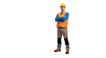 Construction worker standing with arms crossed isolated PNG with Transparent Background