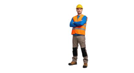Construction worker standing with arms crossed isolated PNG with Transparent Background