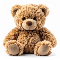 Fototapeta premium Close Up of a Plush Brown Teddy Bear on a White Background in Studio Lighting