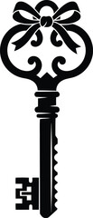 Ornate vintage skeleton key with decorative bow elegant antique access symbol illustration vector