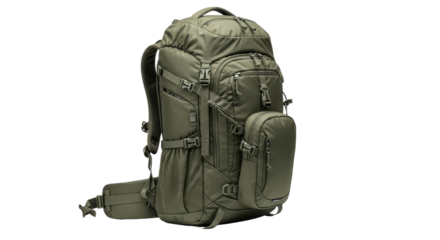 Hiking backpack with multiple compartments isolated PNG with Transparent Background