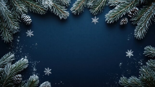 Winter Wonderland Frame with Snowflakes and Pine Cones Decor
