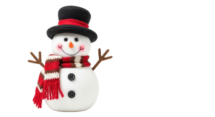 Happy smiling snowman with scarf and top hat decoration isolated PNG with Transparent Background