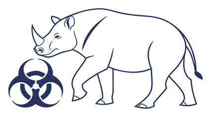 Biohazard Symbol and Stylized Rhino Line Art Illustration