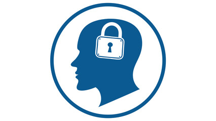 Blue Head Silhouette with Padlock Symbolizing Mental Security and Protection