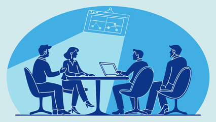 Business Team Meeting with Presentation and Laptop in Modern Illustration