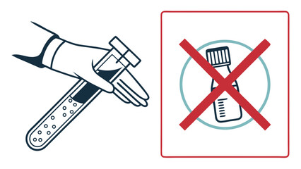 Graphic Illustration Hand Holding Test Tube with Prohibited Substance Symbol
