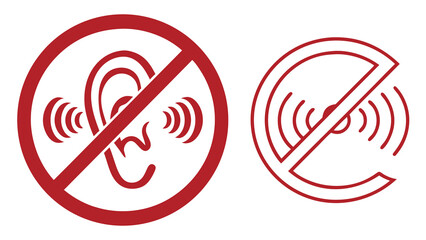 Red Prohibition Signs No Hearing and No Sound Noise Restricted