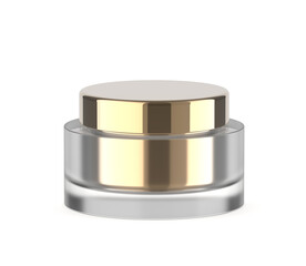 Blank frosted cosmetic jar with lid, isolated on a clean background. Perfect for showcasing skincare, beauty cream, moisturizer, lotion, or cosmetic product branding template. 3D render illustration.