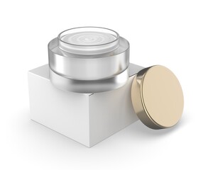 Blank frosted cosmetic jar with lid, isolated on a clean background. Perfect for showcasing skincare, beauty cream, moisturizer, lotion, or cosmetic product branding template. 3D render illustration.