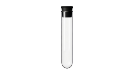 Glass test tube with black rubber stopper isolated PNG with Transparent Background