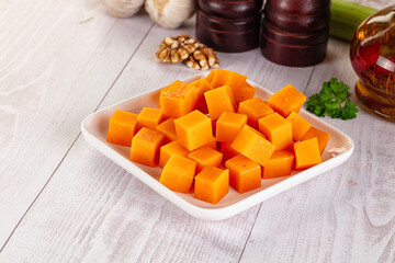 Yellow cheddae cheese cubes snack