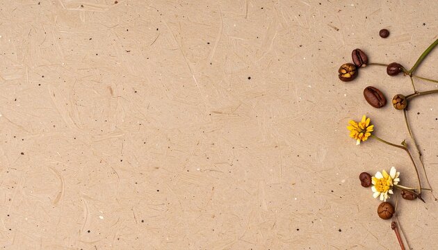 Warm Off-White Mulberry Fiber Paper Background with Floral and Seed Accents