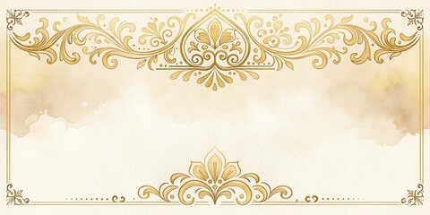 Fototapeta premium Elegant golden ornate frame with watercolor texture background for wedding invitation or greeting card design.