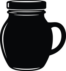 Black silhouette of a classic glass jar with lid and handle ideal for storage or beverage container vector