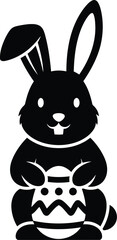 Cute easter bunny holding decorated egg silhouette vector art for spring celebration vector