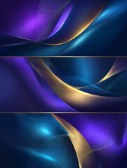 Abstract wall painting in blue and purple tones. Triptych.