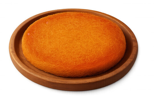 Sweet kunafa resting on a wooden plate, beautifully arranged and ready for serving, featuring a transparent background for emphasis