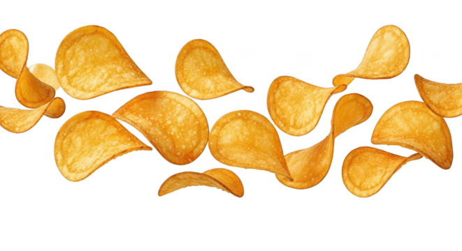 Potato Chips Falling On Black Background