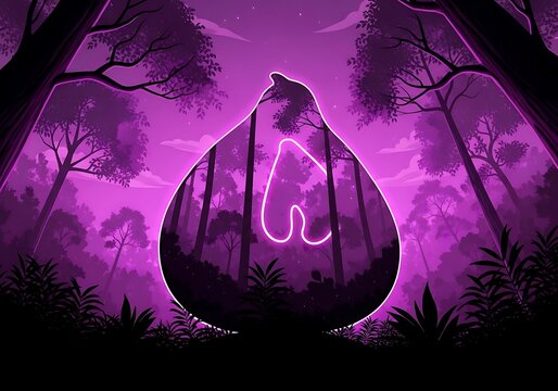 Enchanted nocturnal forest with glowing abstract teardrop emblem art