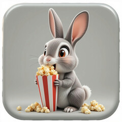 rabbit Eating Popcorn 3D Icon
