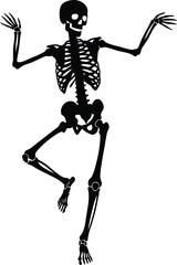 Spooky halloween skeleton dancing celebration pose fun festive autumn art illustration vector