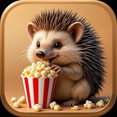 hedgehog Eating Popcorn 3D Icon
