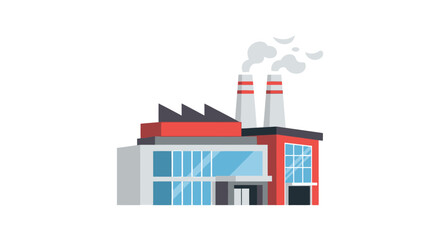 Fototapeta premium Cartoon illustration of a modern factory building with smokestacks.
