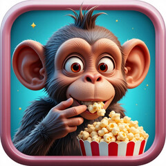 monkey Eating Popcorn 3D Icon
