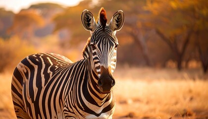Zebra in African Savanna at Sunset