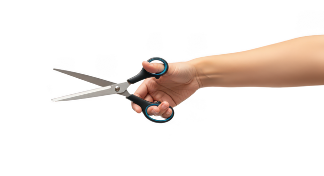 Hand Holding Scissors On Black Background