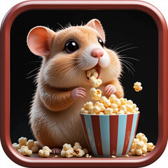 hamster Eating Popcorn 3D Icon
