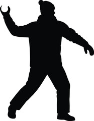 Silhouette of a person throwing a snowball in winter clothing action shot vector © SAIF820